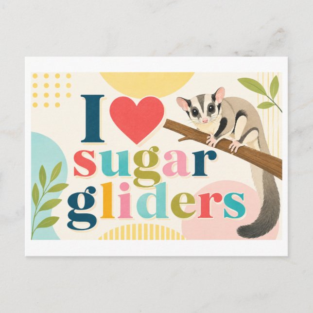 "Jag [Hjärta] Sugar Gliders" Vykort (Framsida)