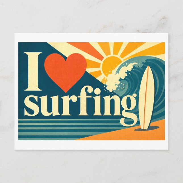 "Jag [Hjärta] Surfing" Vykort (Framsida)