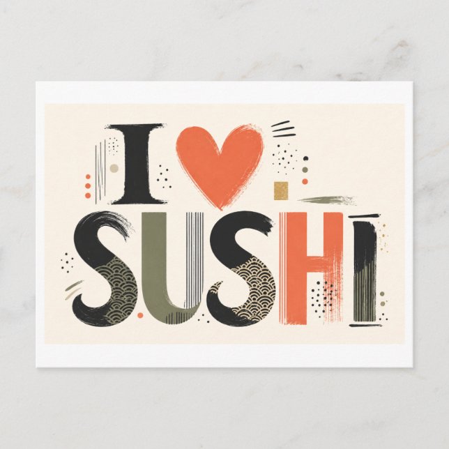 "Jag [Hjärta] Sushi" Vykort (Framsida)