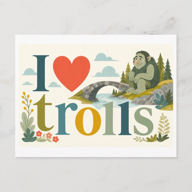 "Jag [Hjärta] Trolls" Vykort (Framsida)