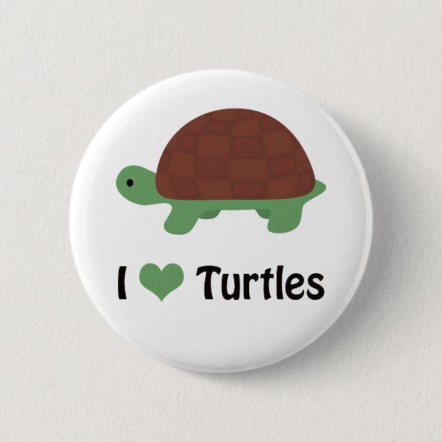 Jag hjärta Turtles Cute Little Tecknad Turtle Knapp (Framsida)