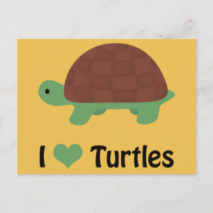 Jag hjärta Turtles Cute Little Tecknad Turtle Vykort