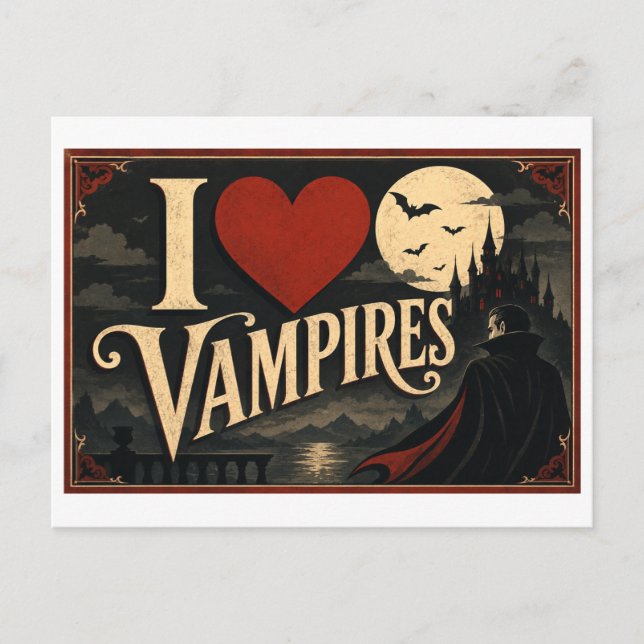 "Jag [Hjärta] Vampyrer" Vykort (Framsida)