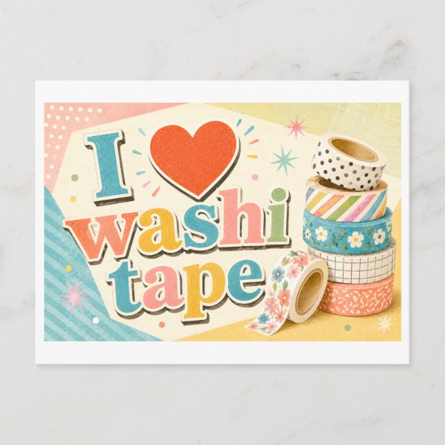 "Jag [Hjärta] Washi-tejp" Vykort (Framsida)