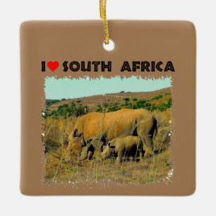 Jag Hjärtar syd-Afrikan Rhino bland rå Julgransprydnad Keramik