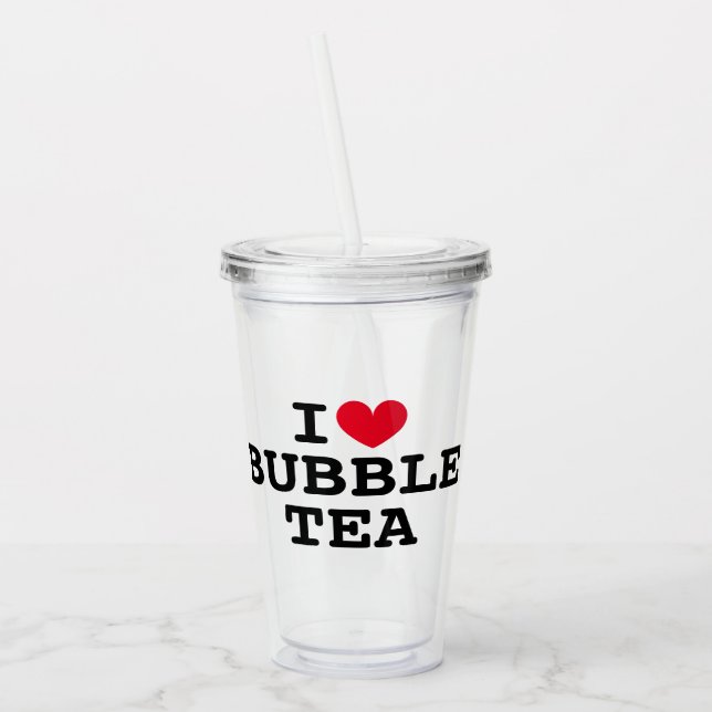 Jag hjärtat Bubble Tea transparent akrylisk tumble Take Away Mugg (Vänster)