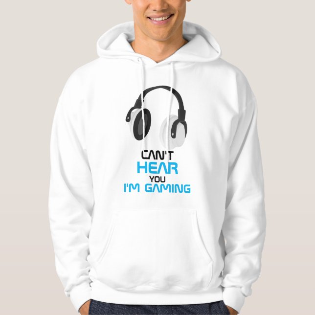 Jag hör dig inte spela vita hörlurar Hoodie (Framsida)