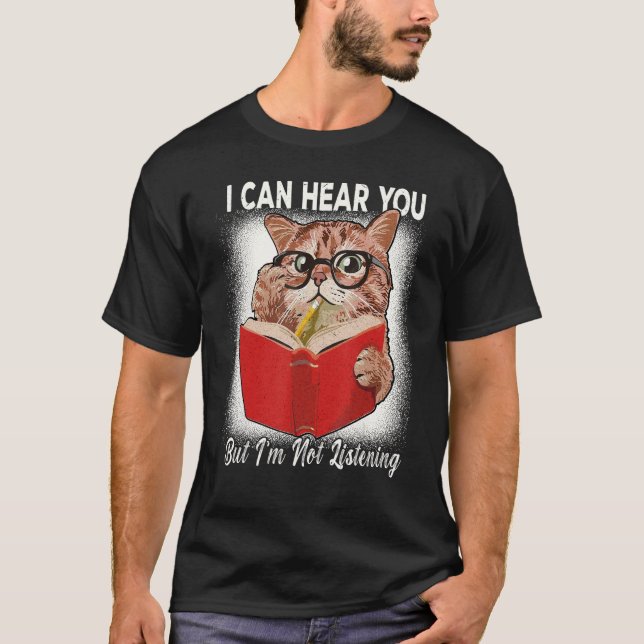 Jag hör dig, men jag lyssnar på Retro Cats T Shirt (Framsida)