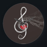 JAG HÖRT MUSIC Treble Clef Black Stor Klocka<br><div class="desc">Jag HÖRDE MUSIC DESIGN med rött hjärta i en vit Treble Clef på svart bakgorund och det flyter lite musik i luft! För musiker eller musik-älskare!</div>