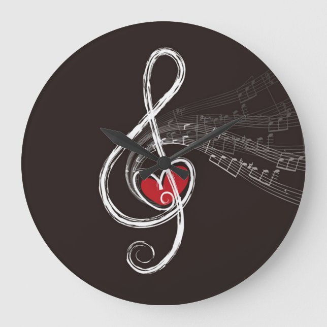 JAG HÖRT MUSIC Treble Clef Black Stor Klocka (Framsida)