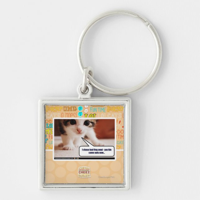 Jag jagar fing awai för dåliga fyrkantig silverfärgad nyckelring (Framsidan)