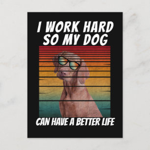 jag jobbar hårt så min hund kan få ett bättre liv vykort
