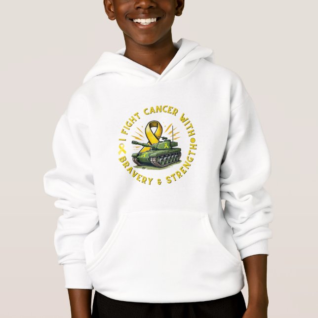 "JAG KÄMTAR CANCER MED BRAVERY & STRENGTH" HOODIE T SHIRT (Framsida)