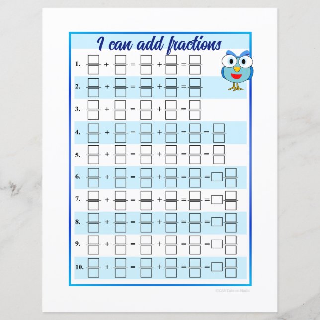 Jag kan addera och subtrahera bråkdelar Mallar -Bl (Framsida)