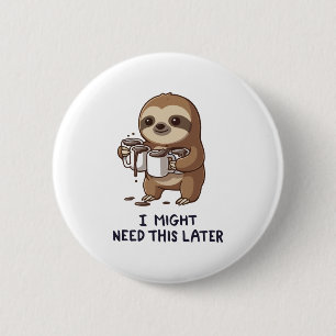 Jag kan behöva kaffe senare - Lazy Sloth Humor Knapp