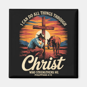 Jag kan göra alla saker genom Kristus Cowboy Krist Magnet