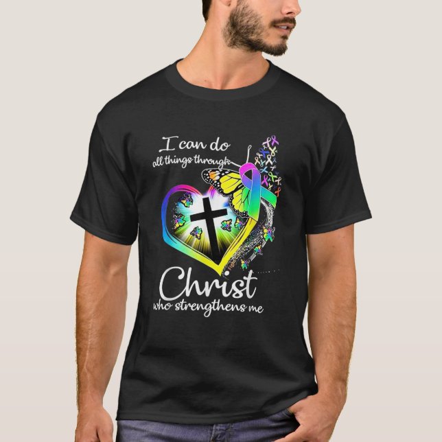 Jag kan göra allt Sak genom Jesus Butterfly Art R T Shirt (Framsida)