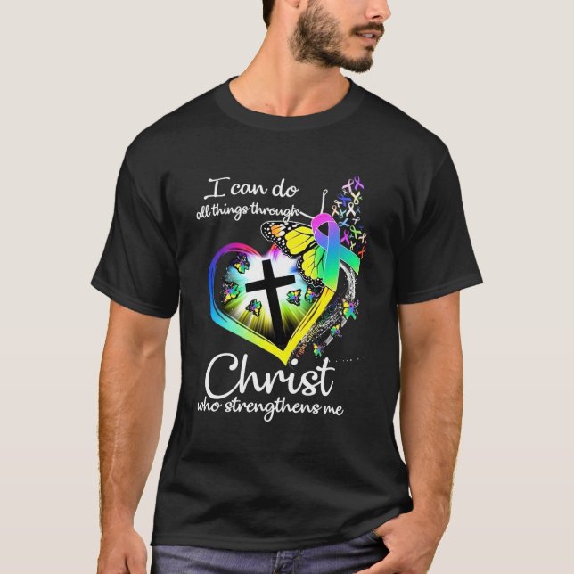 Jag kan göra allt Sak genom Jesus Butterfly Art - T Shirt (Framsida)