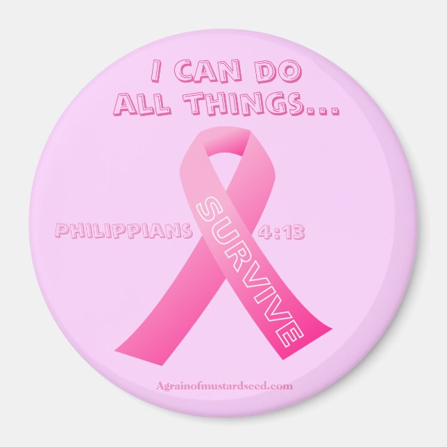 Jag kan göra allt sak genom Kristus Breast Cancer Magnet (Framsidan)