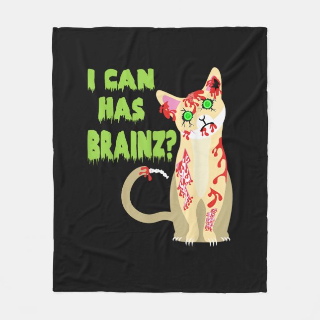 Jag kan ha en Brain Zombie Cat Shirt Fleecefilt (Framsidan)