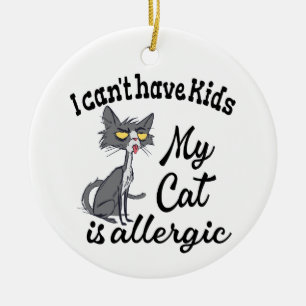 Jag kan inte ha barn mitt katt är allergisk julgransprydnad keramik