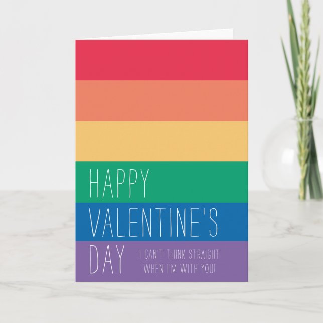 Jag kan inte Tänka Rak | HGBTQ Rainbow Valentine Helgkort (Framsida)