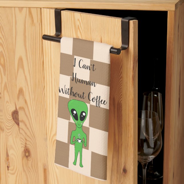 Jag kan inte vara människa utan kaffedand kökshandduk (Thirds Fold)