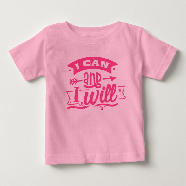 Jag kan och kommer att | Cute Rosa Girl Power T Shirt (Framsida)
