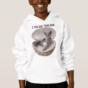 Jag kan se din själ Rolig design på rysk blå katt T Shirt