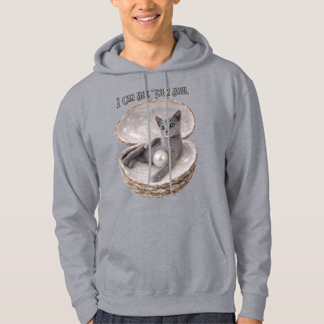 Jag Kan Se Din Själ Rolig Rysk Blå Katt Design Hoodie (Framsida)
