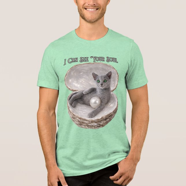 Jag Kan Se Din Själ Rolig Rysk Blå Katt Design T Shirt (Framsida)