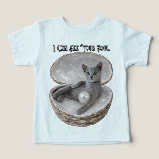 Jag Kan Se Din Själ Rolig Rysk Blå Katt Design T Shirt (Design Framsida)