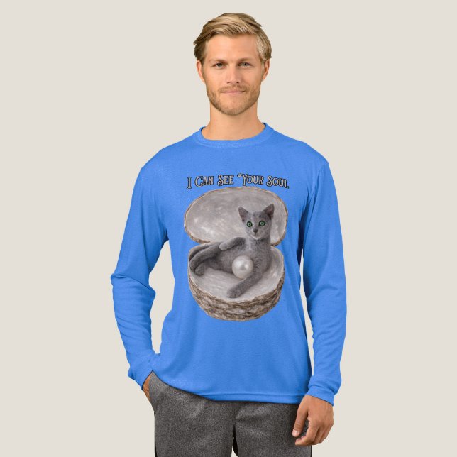 Jag Kan Se Din Själ Rolig Rysk Blå Katt Design T Shirt (Hel framsida)