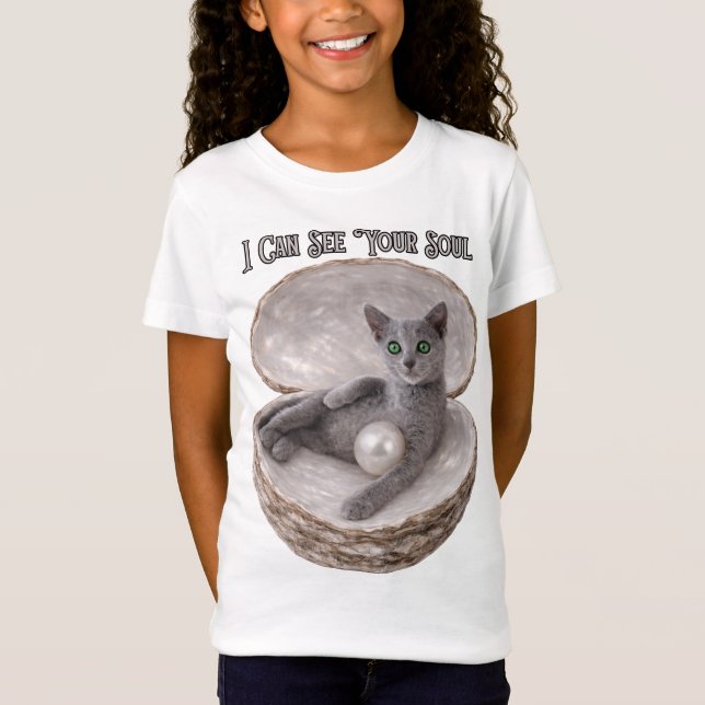 Jag Kan Se Din Själ Rolig Rysk Blå Katt Design T Shirt (Framsida)