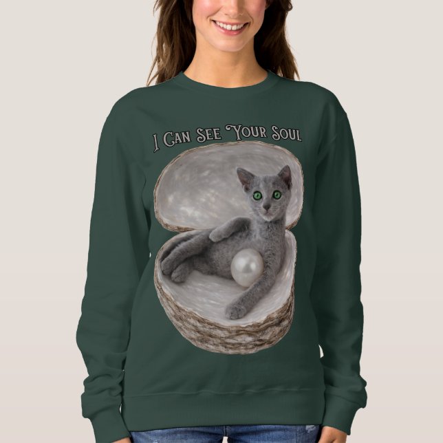 Jag kan se din själ Rolig rysk blå kattdesign T Shirt (Framsida)
