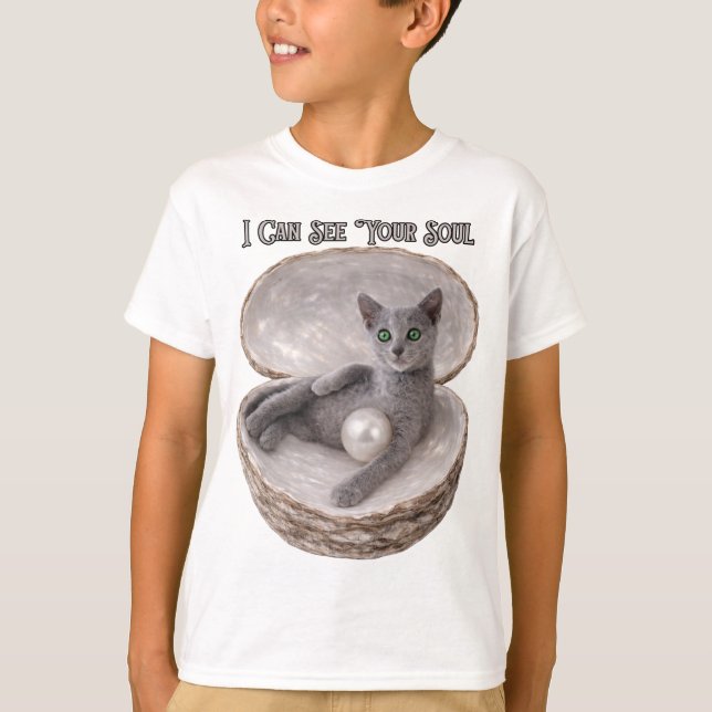 Jag Kan Se Din Själ Rolig Rysk Blå Kattdesign T Shirt (Framsida)