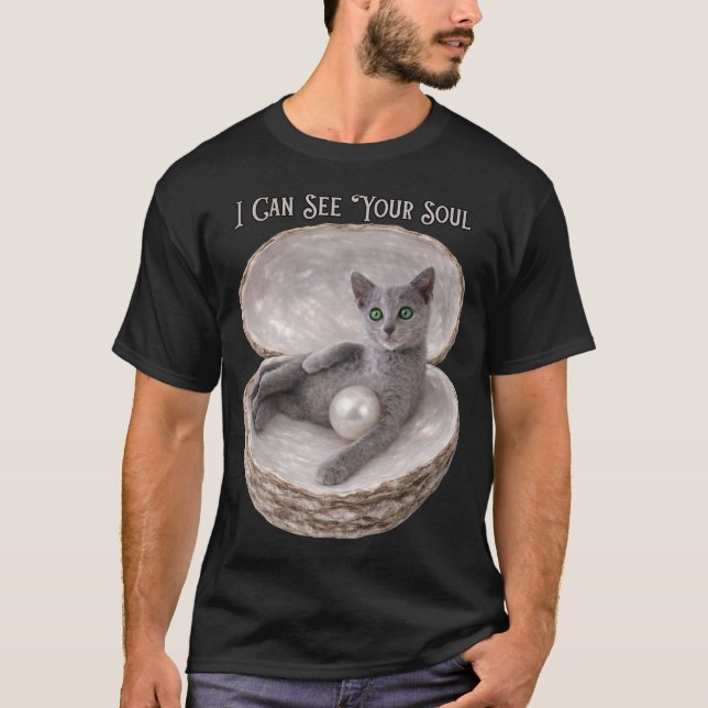 Jag Kan Se Din Själ Rolig Rysk Blå Kattdesign T Shirt (Framsida)