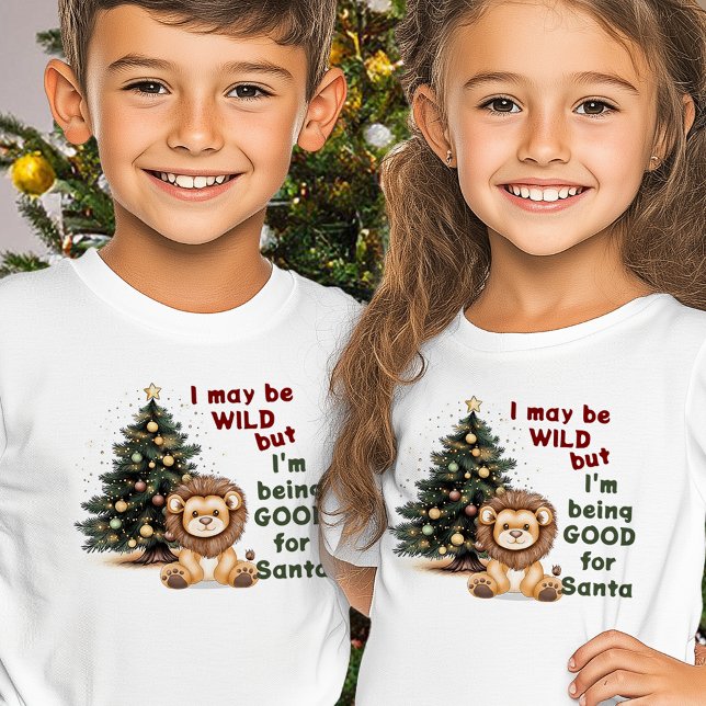 Jag kan vara Vild jul Lejona barn T-Shirt (I May Be Wild Christmas Lion Kids T-Shirt)