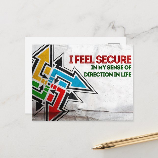 "Jag känner mig säker" Motiveringsbekräftelse Vykort (Fram/Back In Situ)