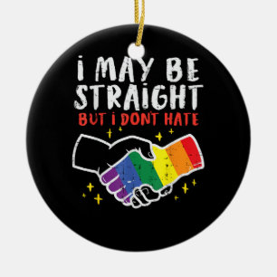 Jag kanske är hetero, men jag hatar inte HBTQ-regn Julgransprydnad Keramik