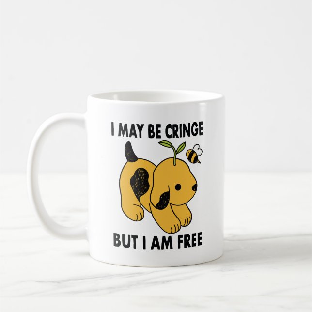 Jag kanske är pinsam men jag är fri Söt valp Kaffemugg (Vänster)