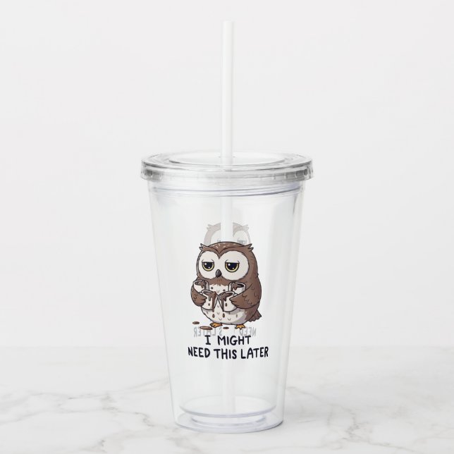 Jag kanske behöver kaffe senare - Rollig Ugglehumo Take Away Mugg (Framsida)