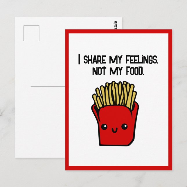 Jag  känslor inte mat, Kawaii Fries Toon Vykort (Fram/baksida)