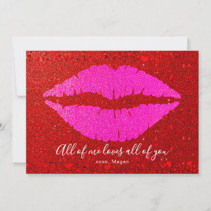 Jag Kärlek Alla du Valentine Rosa Lip Red Glitter Julkort