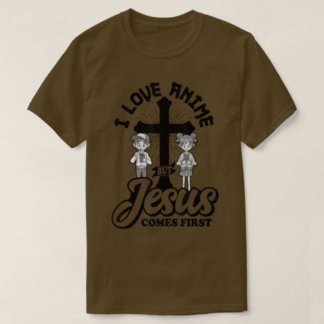 Jag Kärlek Anime, men Jesus kommer först, Anime Äl T Shirt (Design framsida)