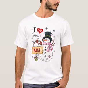 Jag Kärlek är en Mia Snögubbe julklapp Julafton T Shirt