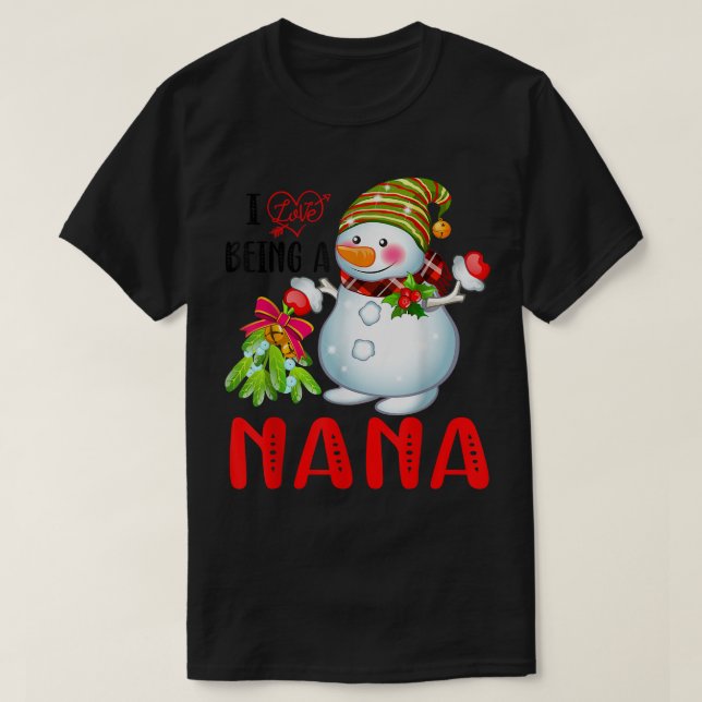 Jag Kärlek är en Nana Julafton Snögubbe Scarf-jul  T Shirt (Design framsida)