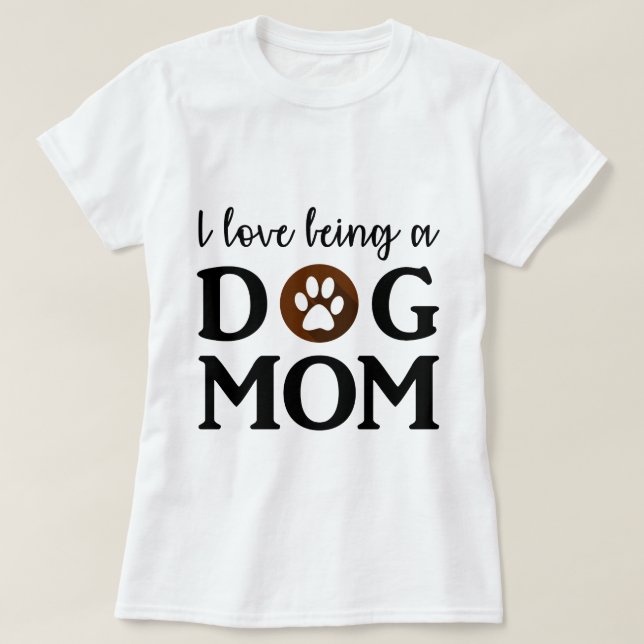 Jag kärlek är en text "Hund Mamma" vit T-Shirt (Design framsida)