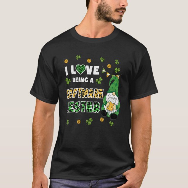 Jag Kärlek är Software Tester Gnome St patricks da T Shirt (Framsida)