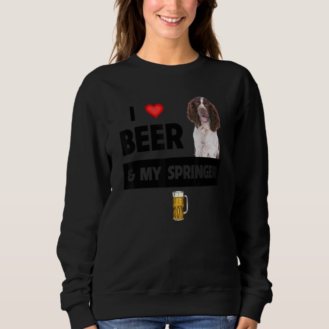 Jag Kärlek Beer och min Springer-spanjor Mamma Pap T Shirt (Framsida)